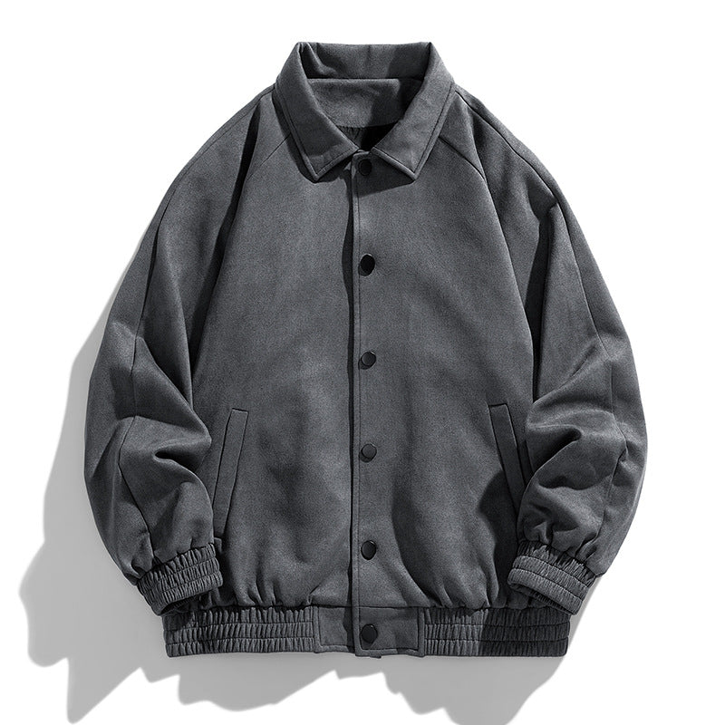 Gray jacket with button details on a white background