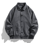Gray jacket with button details on a white background