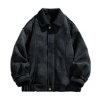 Black jacket with a fur collar on a white background