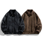 Two jackets, one black and one brown, on a white background