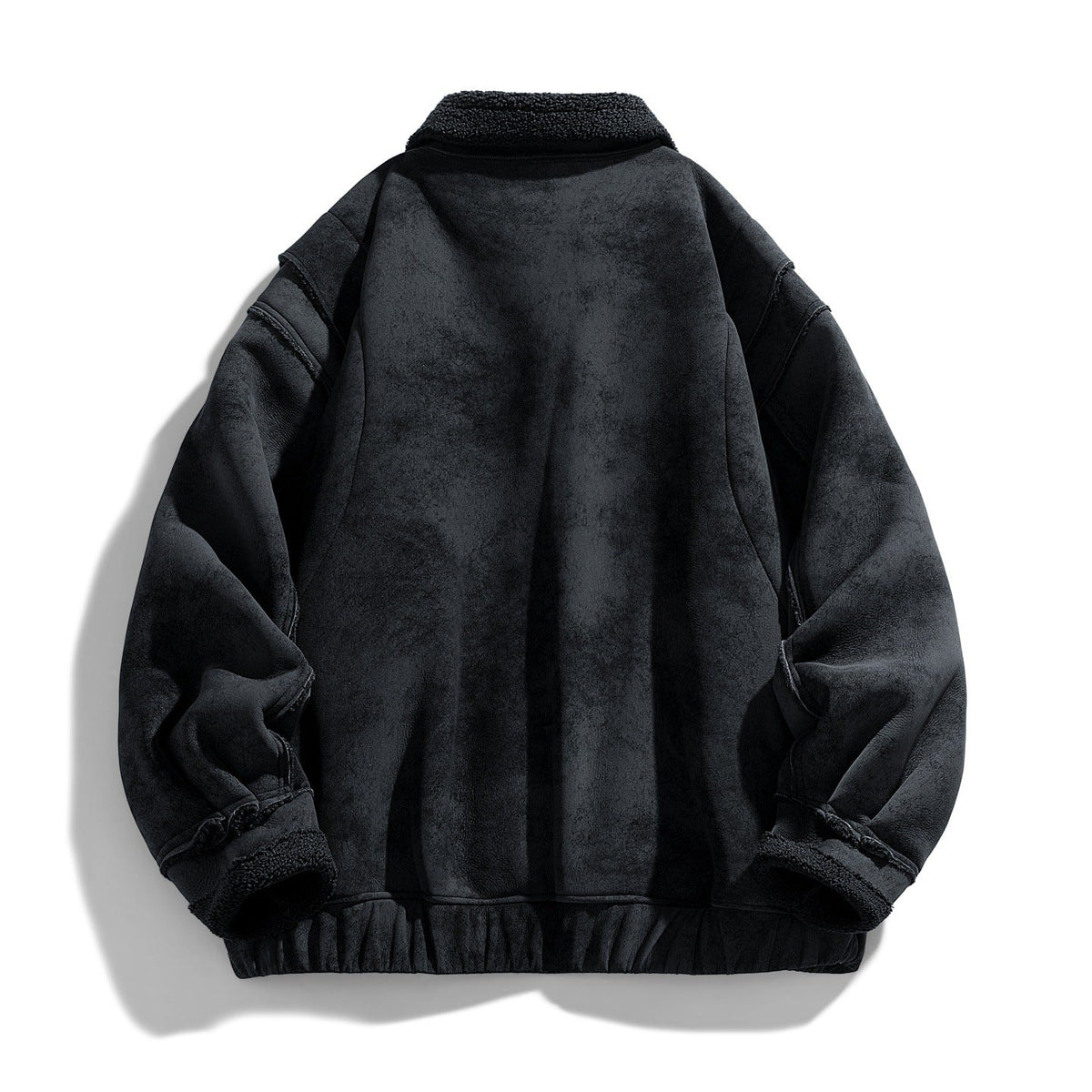 Dark gray fleece jacket on a white background