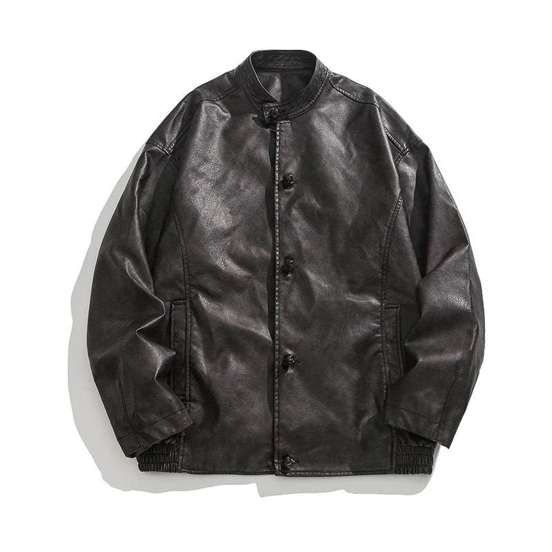 Black leather jacket on a white background