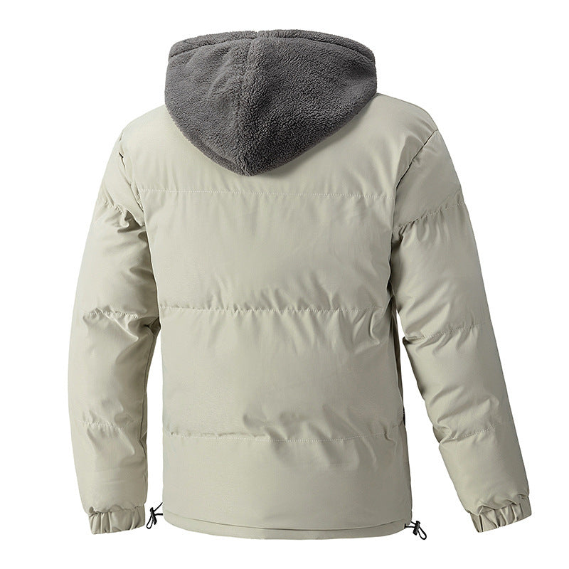 Light gray jacket with a dark gray hood on a white background