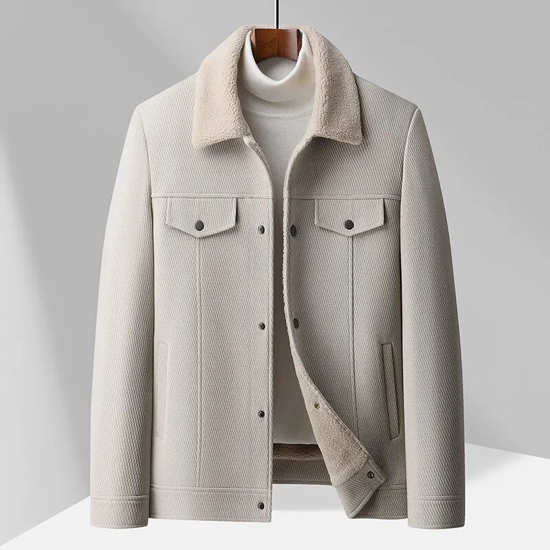 Men's Wool Jacket with Sherpa Collar | Warm Coat