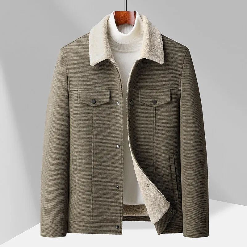Men's Wool Jacket with Sherpa Collar | Warm Coat