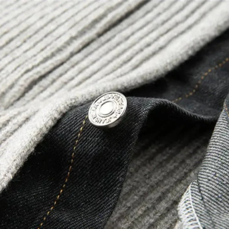 Close-up of a button on a piece of fabric with a textured background