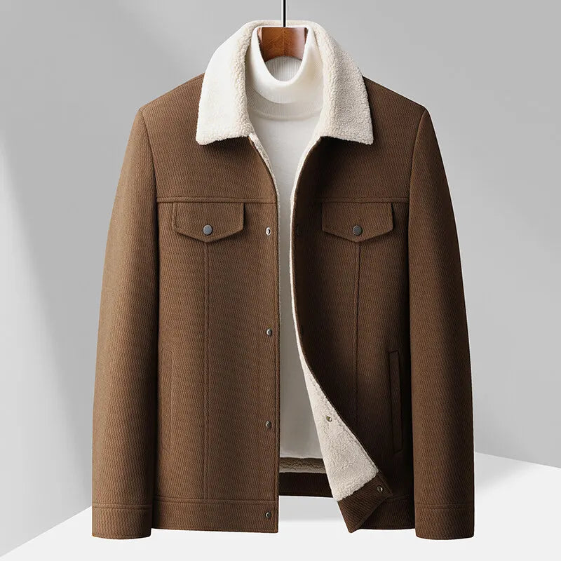 Men's Wool Jacket with Sherpa Collar | Warm Coat
