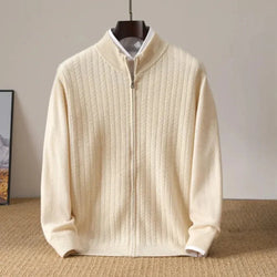 Men's Wool Zip-Up Cardigan Sweater – Full-Zip Stand Collar Knit