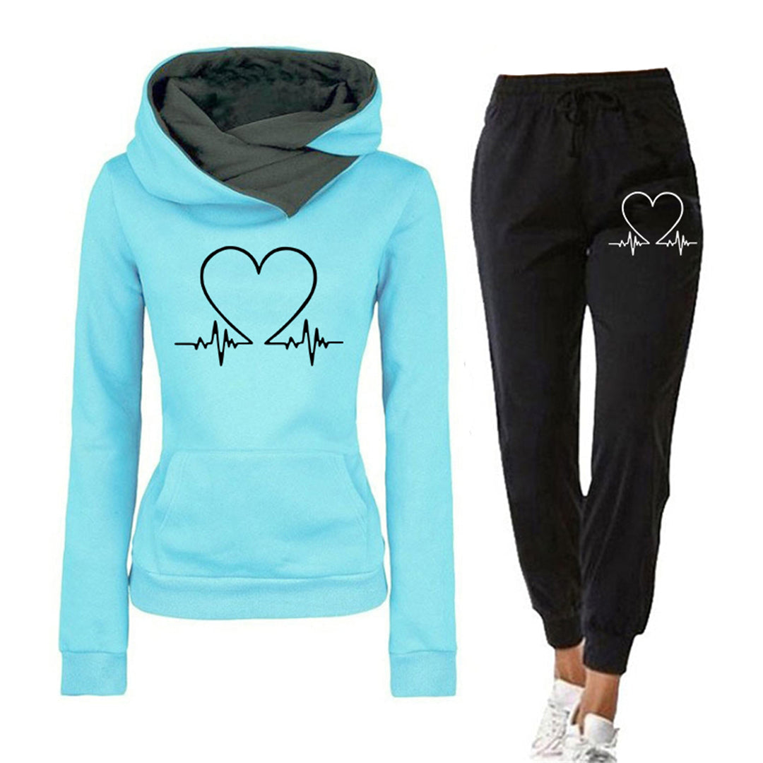 Women's Casual Two-Piece Tracksuit | Heart Graphic Set