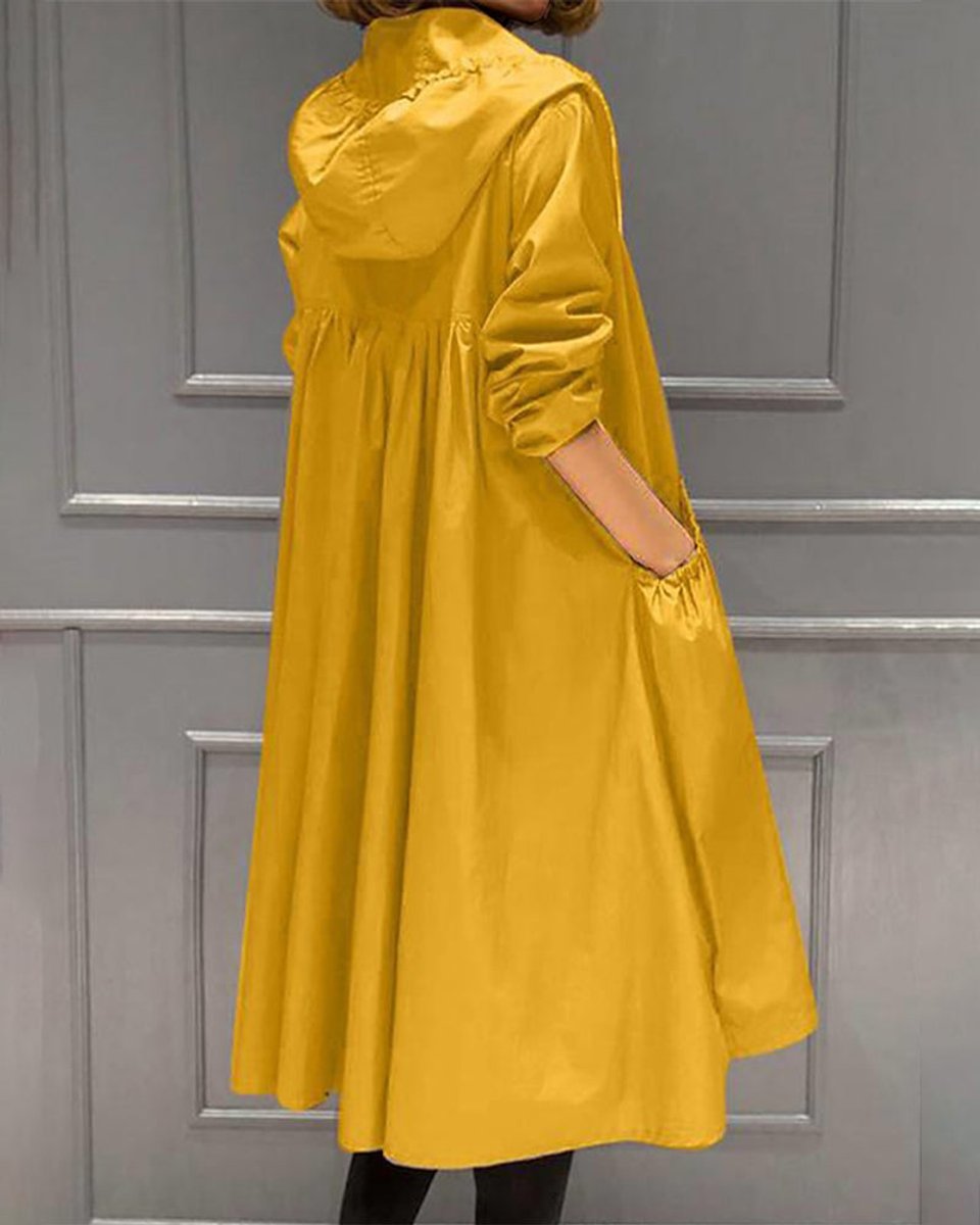 Women's Waterproof Long Trench Coat | Hooded A-Line Coat