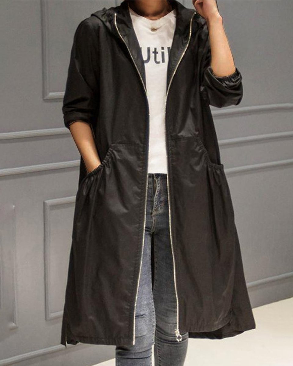 Women's Waterproof Long Trench Coat | Hooded A-Line Coat