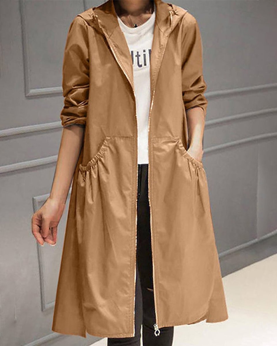 Women's Waterproof Long Trench Coat | Hooded A-Line Coat