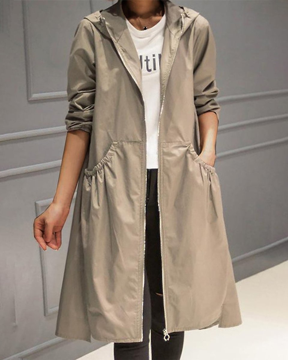 Women's Waterproof Long Trench Coat | Hooded A-Line Coat