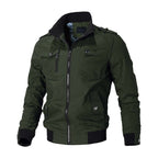 Green jacket with black accents on a white background