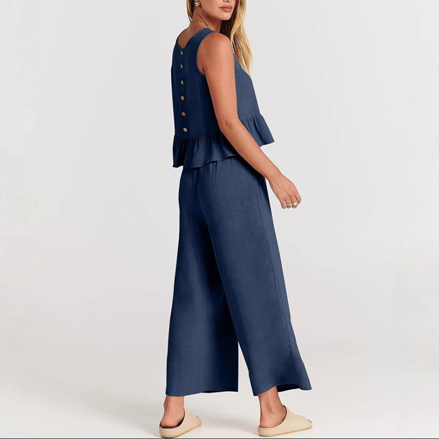 Women's Sleeveless Ruffle Top & Pants Set – Natalie 2-Piece Matching Outfit