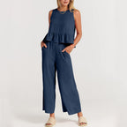 Women's Sleeveless Ruffle Top & Pants Set – Natalie 2-Piece Matching Outfit