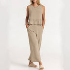Women's Sleeveless Ruffle Top & Pants Set – Natalie 2-Piece Matching Outfit