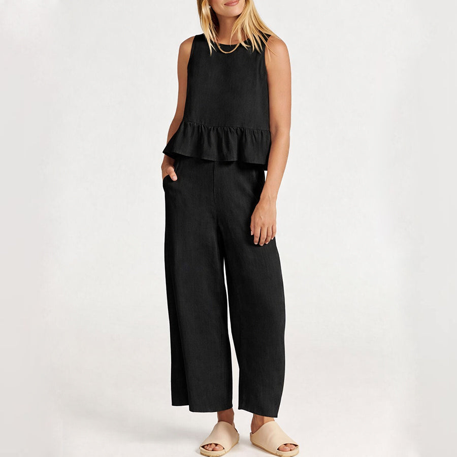 Women's Sleeveless Ruffle Top & Pants Set – Natalie 2-Piece Matching Outfit