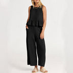 Women's Sleeveless Ruffle Top & Pants Set – Natalie 2-Piece Matching Outfit