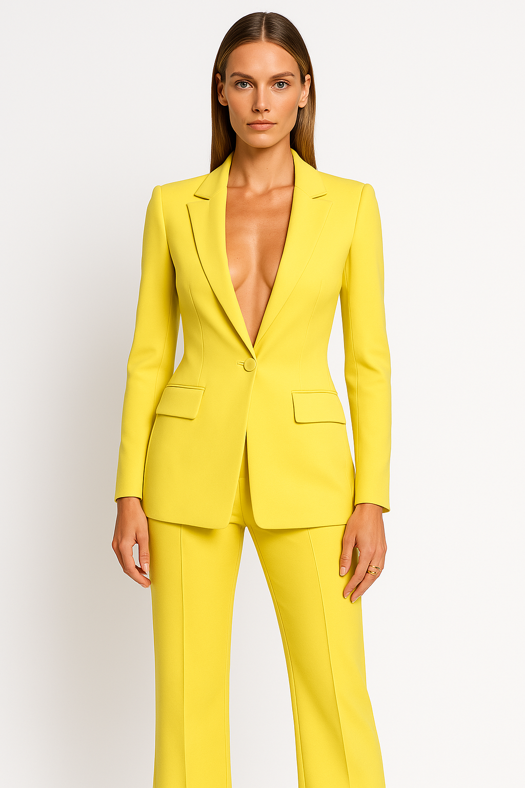 Women's Plunging Trouser Suit Set | Single Button Suit