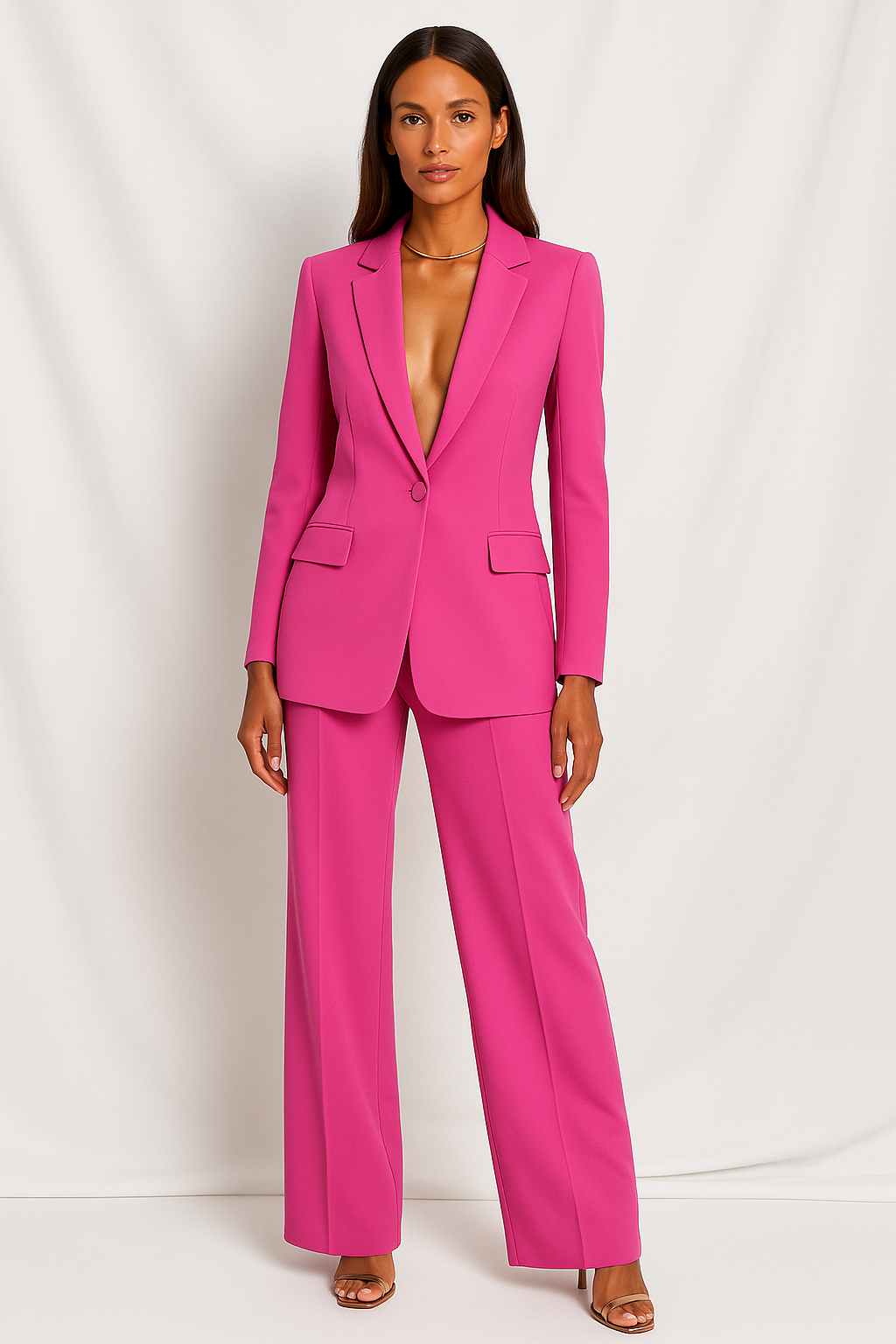 Women's Plunging Trouser Suit Set | Single Button Suit