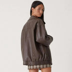 Women's Oversized Faux Leather Jacket | Full-Zip Casual Coat