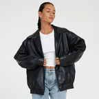 Women's Oversized Faux Leather Jacket | Full-Zip Casual Coat
