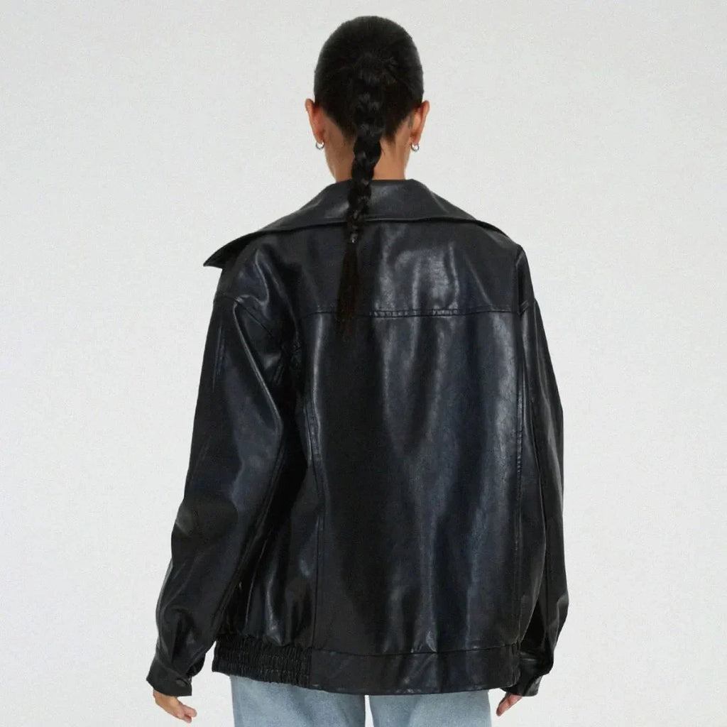 Women's Oversized Faux Leather Jacket | Full-Zip Casual Coat