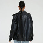 Women's Oversized Faux Leather Jacket | Full-Zip Casual Coat