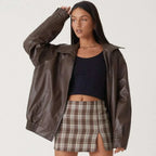 Women's Oversized Faux Leather Jacket | Full-Zip Casual Coat