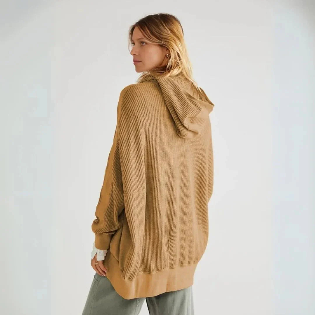 Women's Waffle-Knit Zip Hoodie | Oversized Casual Coat