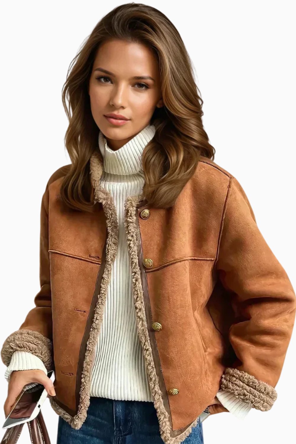 Women's Phoebe Faux-Shearling Jacket | Button-Front Warm Coat
