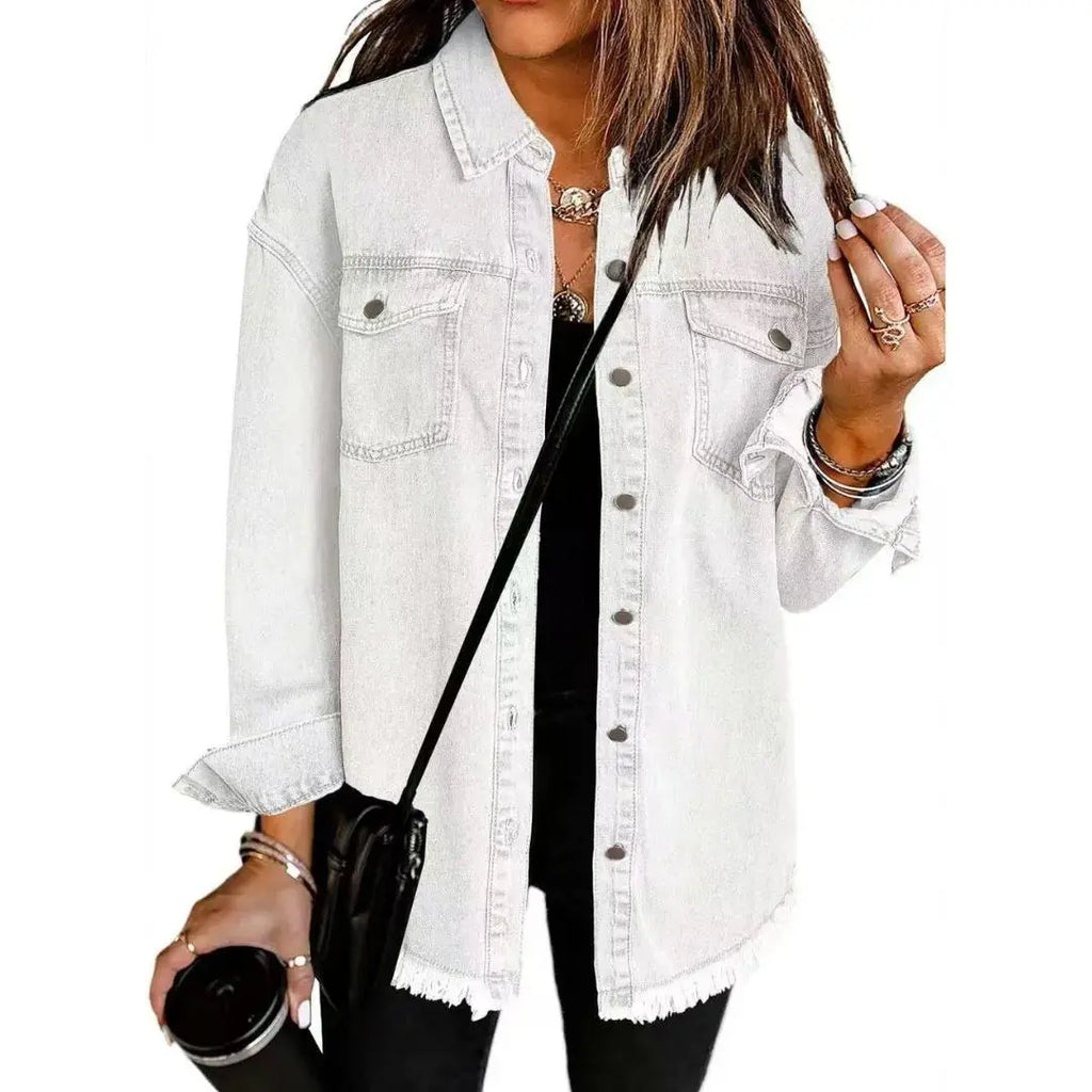 Women's Oversized Denim Jacket | Loose Frayed Coat