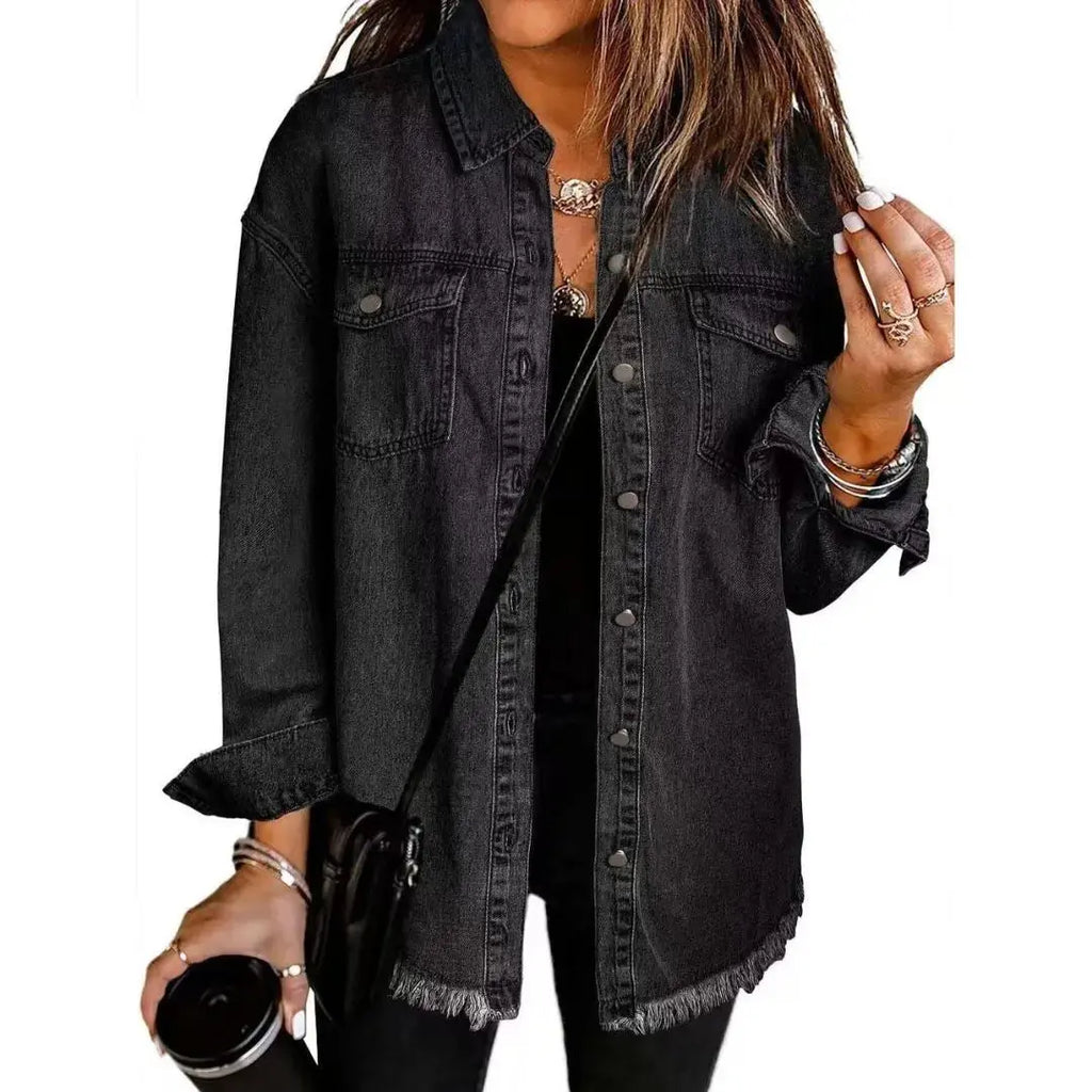 Women's Oversized Denim Jacket | Loose Frayed Coat