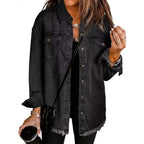 Women's Oversized Denim Jacket | Loose Frayed Coat