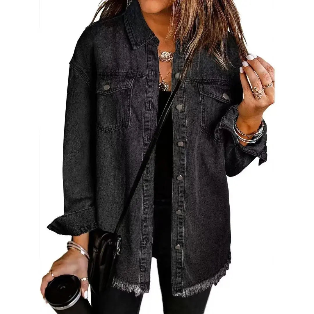 Women's Oversized Denim Jacket | Loose Frayed Coat