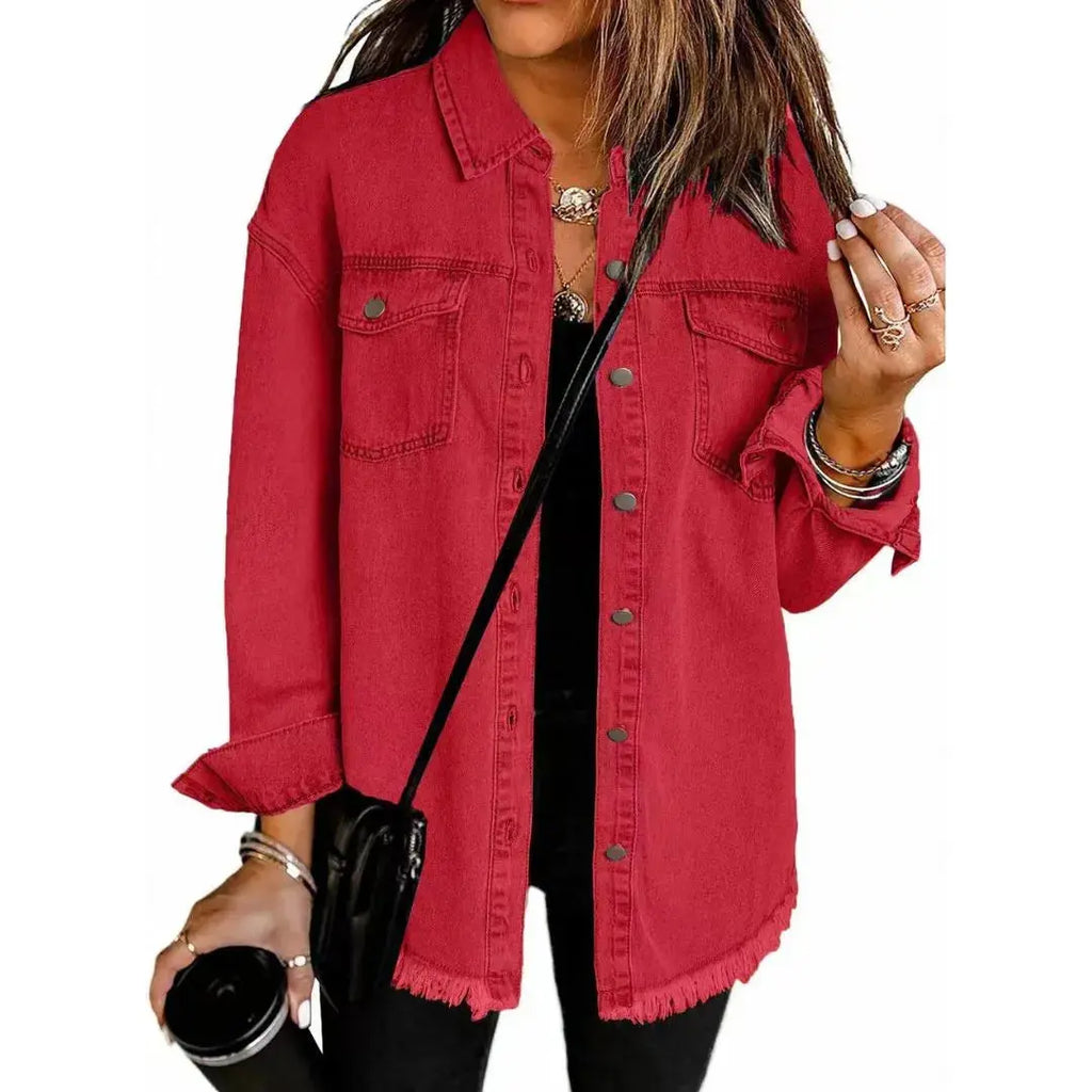 Women's Oversized Denim Jacket | Loose Frayed Coat