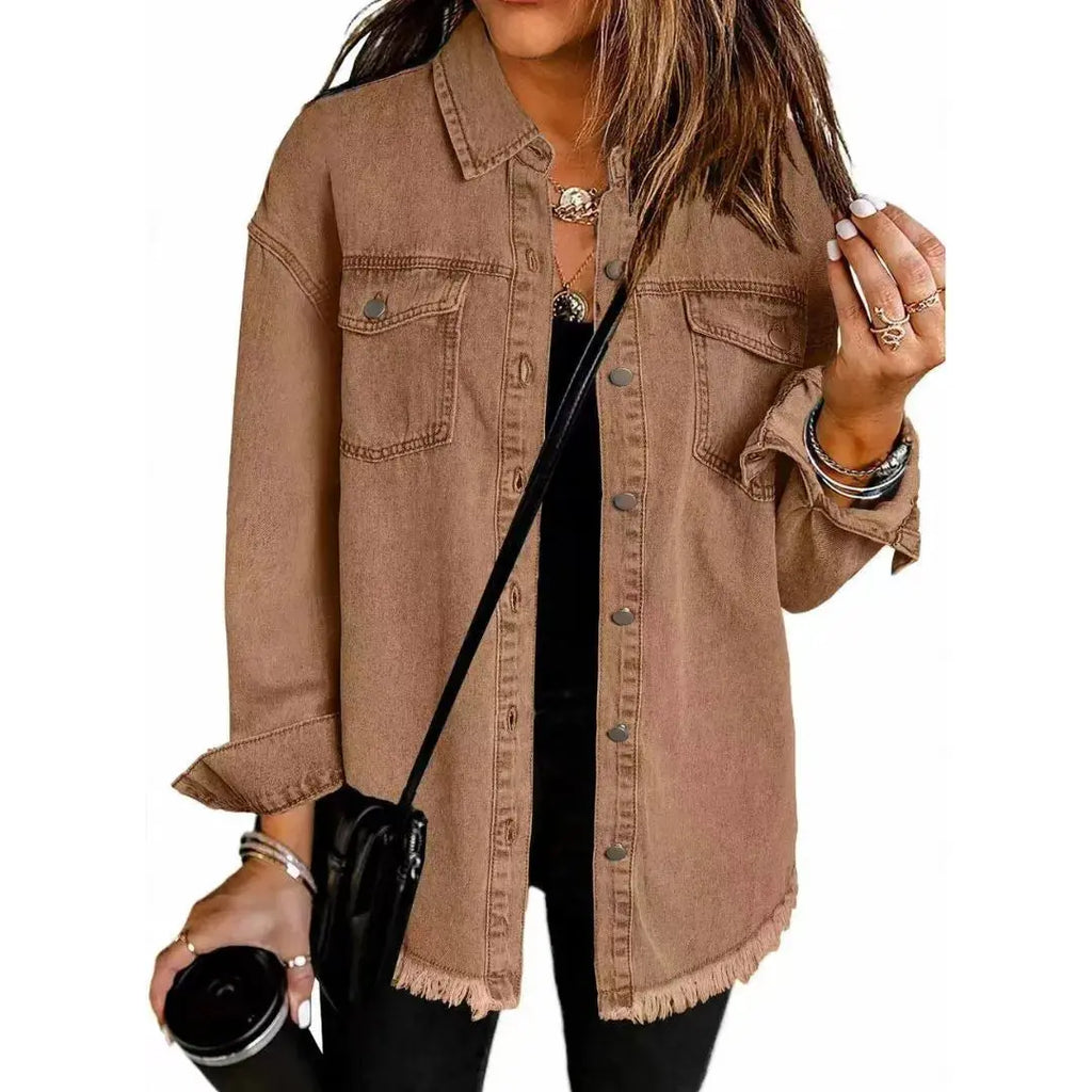 Women's Oversized Denim Jacket | Loose Frayed Coat