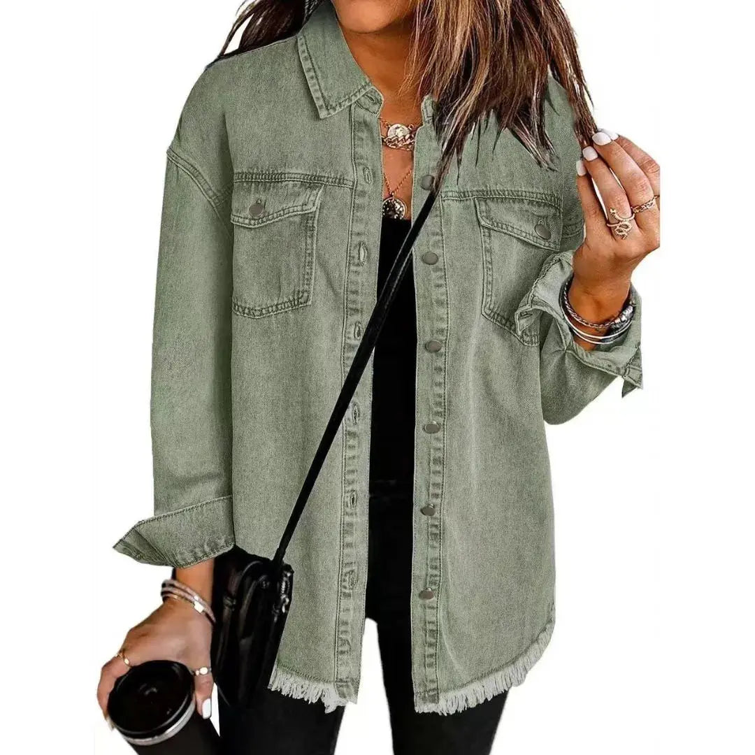 Women's Oversized Denim Jacket | Loose Frayed Coat
