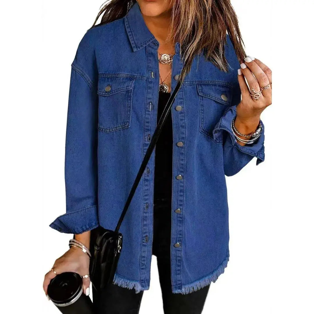 Women's Oversized Denim Jacket | Loose Frayed Coat