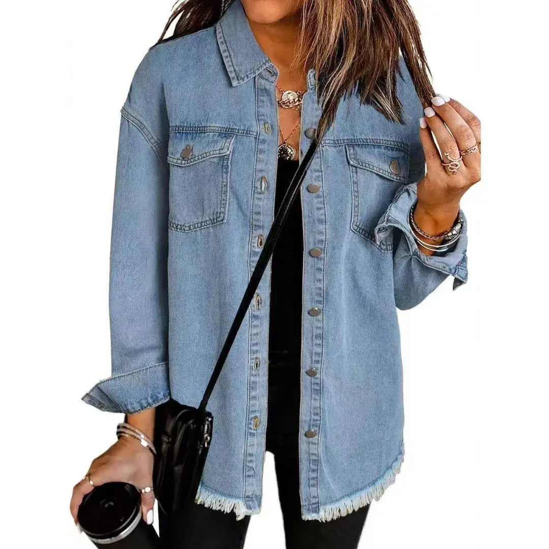 Women's Oversized Denim Jacket | Loose Frayed Coat