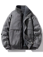 Gray winter jacket with fleece lining on a white background