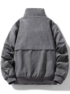 Gray jacket with a high collar on a white background