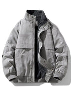 Gray jacket with a textured inner lining on a white background