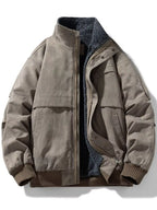 Brown jacket with a textured inner lining on a white background