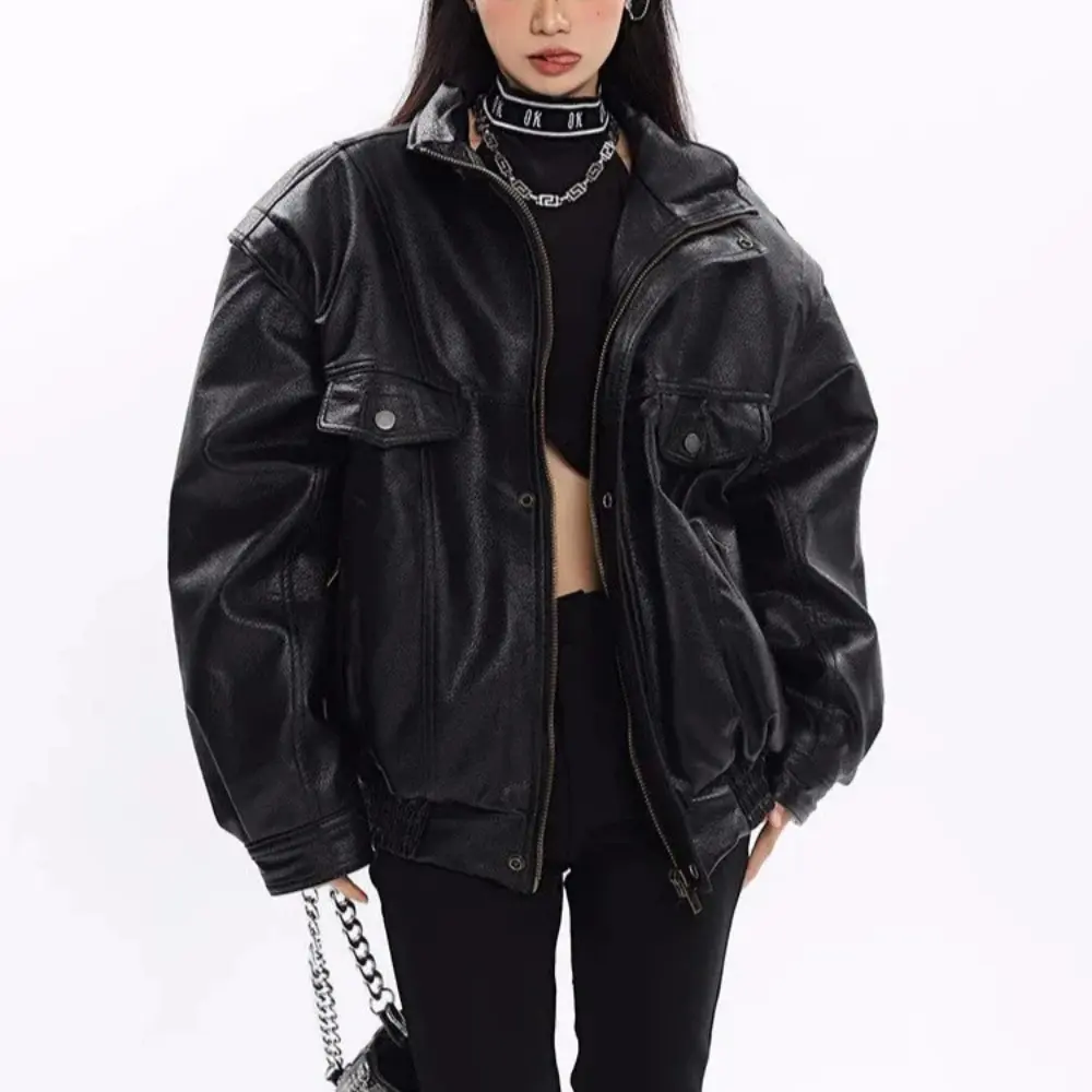 Women's Quilted Lining Leather Jacket | Vegan Leather Coat