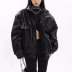 Women's Quilted Lining Leather Jacket | Vegan Leather Coat