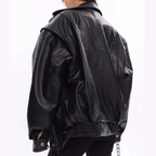 Women's Quilted Lining Leather Jacket | Vegan Leather Coat