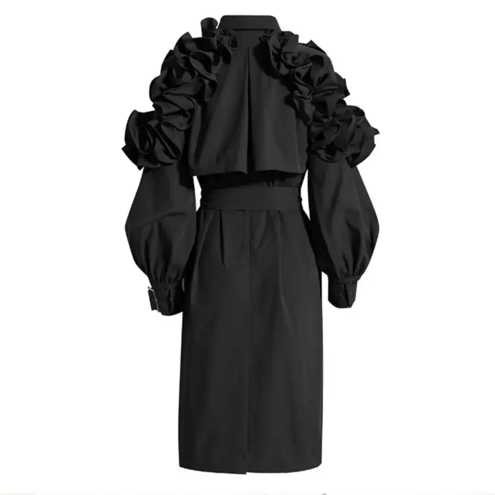 Women's Ruffle Belted Coat | Elegant Tailored Trench