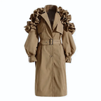 Women's Ruffle Belted Coat | Elegant Tailored Trench